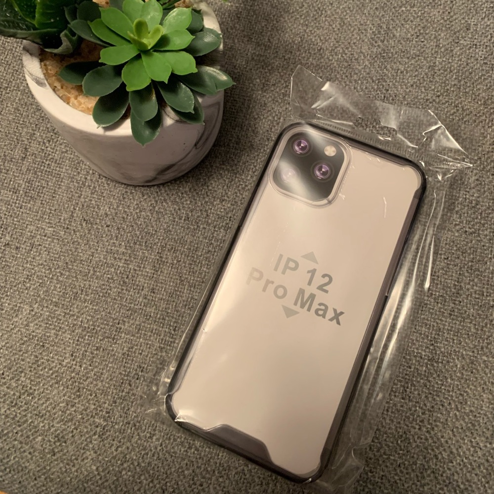 IPHONE 12 PRO MAX CASE SEE THROUGH PLASTIC PHONE CASE BLACK BORDER $5 ADD ON!